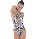 Colorful rectangles                                                                      Plunge Cut Halter Swimsuit