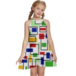 Colorful rectangles                                                            Kids  Halter Collar Waist Tie Chiffon Dress