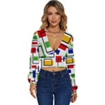 Colorful rectangles                                                            Long Sleeve Deep-V Velour Top