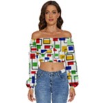 Colorful rectangles                                                             Long Sleeve Crinkled Weave Crop Top