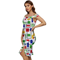 Off Shoulder Ruffle Split Hem Bodycon Dress 