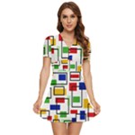 Colorful rectangles                                                             V-Neck High Waist Chiffon Mini Dress