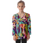 Retro chaos                                                             Kids  V Neck Casual Top