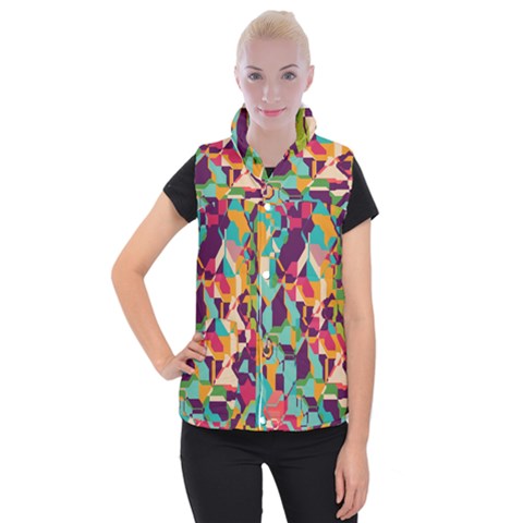 Retro chaos                                                                    Women s Button Up Puffer Vest from ArtsNow.com