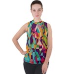 Retro chaos                                                                     Mock Neck Chiffon Sleeveless Top