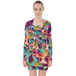 Retro chaos                                                                          V-neck Bodycon Long Sleeve Dress