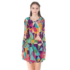 Long Sleeve V-neck Flare Dress 