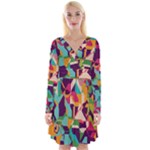 Retro chaos                                                                          Long Sleeve Front Wrap Dress