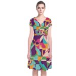 Retro chaos                                                                       Short Sleeve Front Wrap Dress