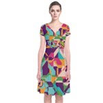 Retro chaos                                                                       Short Sleeve Front Wrap Dress