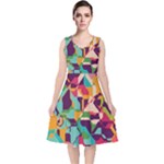 Retro chaos                                                                      V-Neck Midi Sleeveless Dress