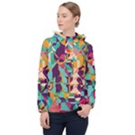 Retro chaos                                                                       Women Hooded Front Pocket Windbreaker