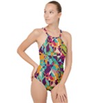 Retro chaos                                                                      High Neck One Piece Swimsuit