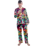 Retro chaos                                                                       Men s Satin Pajamas Long Pants Set