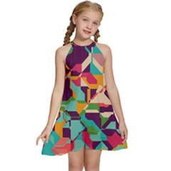Kids  Halter Collar Waist Tie Chiffon Dress 
