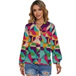 Retro chaos                                                              Women s Long Sleeve Button Down Shirt