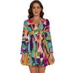 Retro chaos                                                              Long Sleeve V-Neck Chiffon Dress