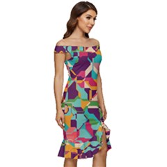 Off Shoulder Ruffle Split Hem Bodycon Dress 