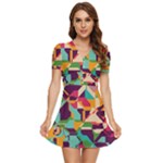 Retro chaos                                                              V-Neck High Waist Chiffon Mini Dress