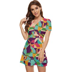 V-Neck High Waist Chiffon Mini Dress 
