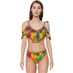 Retro colors puzzle pieces                                                                Ruffle Edge Tie Up Bikini Set