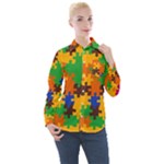 Retro colors puzzle pieces                                                                       Women s Long Sleeve Pocket Shirt