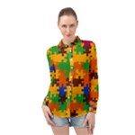 Retro colors puzzle pieces                                                                      Long Sleeve Chiffon Shirt