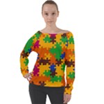 Retro colors puzzle pieces                                                                      Off Shoulder Long Sleeve Velour Top