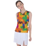 Retro colors puzzle pieces                                                                       Women s Sleeveless Mesh Sports Top