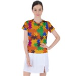 Retro colors puzzle pieces                                                                      Women s Mesh Sports Top