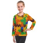 Retro colors puzzle pieces                                                                     Kids  Long Mesh Tee