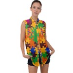 Retro colors puzzle pieces                                                                       Sleeveless Chiffon Button Shirt