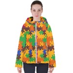 Retro colors puzzle pieces                                                                       Women s Hooded Puffer Jacket