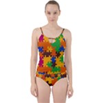 Retro colors puzzle pieces                                                                       Cut Out Top Tankini Set