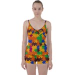 Retro colors puzzle pieces                                                                       Tie Front Two Piece Tankini