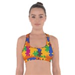 Retro colors puzzle pieces                                                                             Cross Back Sports Bra