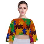 Retro colors puzzle pieces                                                                      Tie Back Butterfly Sleeve Chiffon Top