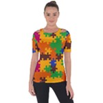 Retro colors puzzle pieces                                                                       Shoulder Cut Out Short Sleeve Top