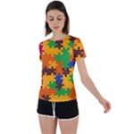 Retro colors puzzle pieces                                                                        Back Circle Cutout Sports Tee