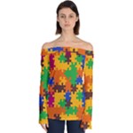 Retro colors puzzle pieces                                                                     Off Shoulder Long Sleeve Top