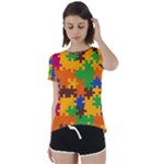 Retro colors puzzle pieces               Short Sleeve Foldover Tee