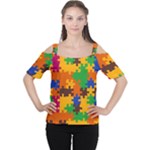 Retro colors puzzle pieces                                                                        Women s Cutout Shoulder Tee