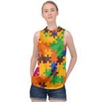 Retro colors puzzle pieces                                                                         High Neck Satin Top