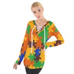 Retro colors puzzle pieces                                                                         Women s Tie Up Tee