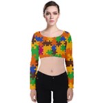 Retro colors puzzle pieces                                                                       Velvet Long Sleeve Crop Top