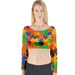 Retro colors puzzle pieces                                                                        Long Sleeve Crop Top