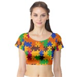 Retro colors puzzle pieces                                                                        Short Sleeve Crop Top