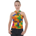 Retro colors puzzle pieces                                                                        Cross Neck Velour Top