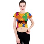 Retro colors puzzle pieces                                                                        Crew Neck Crop Top