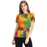 Retro colors puzzle pieces                                                                        Women s Short Sleeve Rash Guard